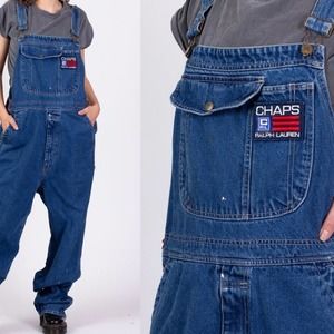 Ralph Lauren Chaps Overalls Denim Bib Carpenter Loose Fit Size Large